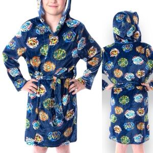 Beyblade Burst Boys’ Spinner Tops Graphic Fleece Hooded Bath Robe 10/12 Blue
